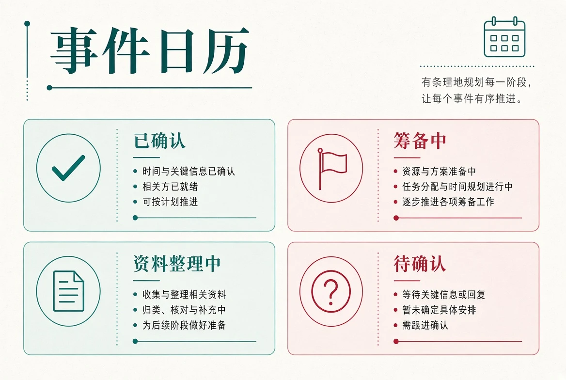 公开活动进度和事件日历
